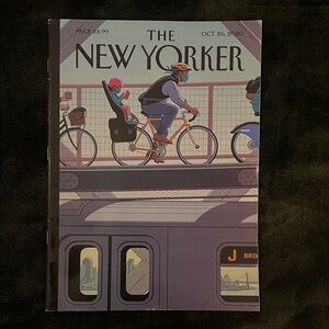 The New Yorker Illustration - Cyclist & Child in Pink Helmet October 26 2020